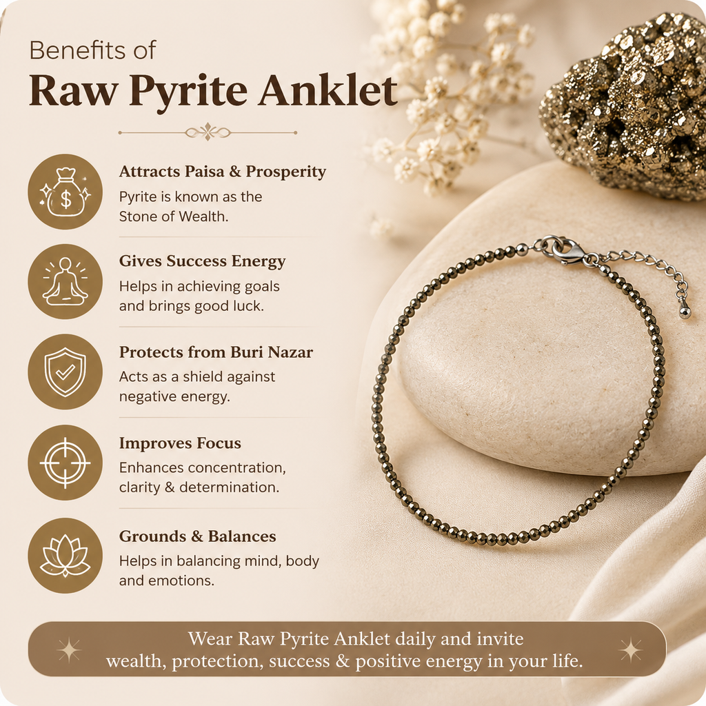 Laxmi Pyrite Anklet + Free Pyrite Cluster